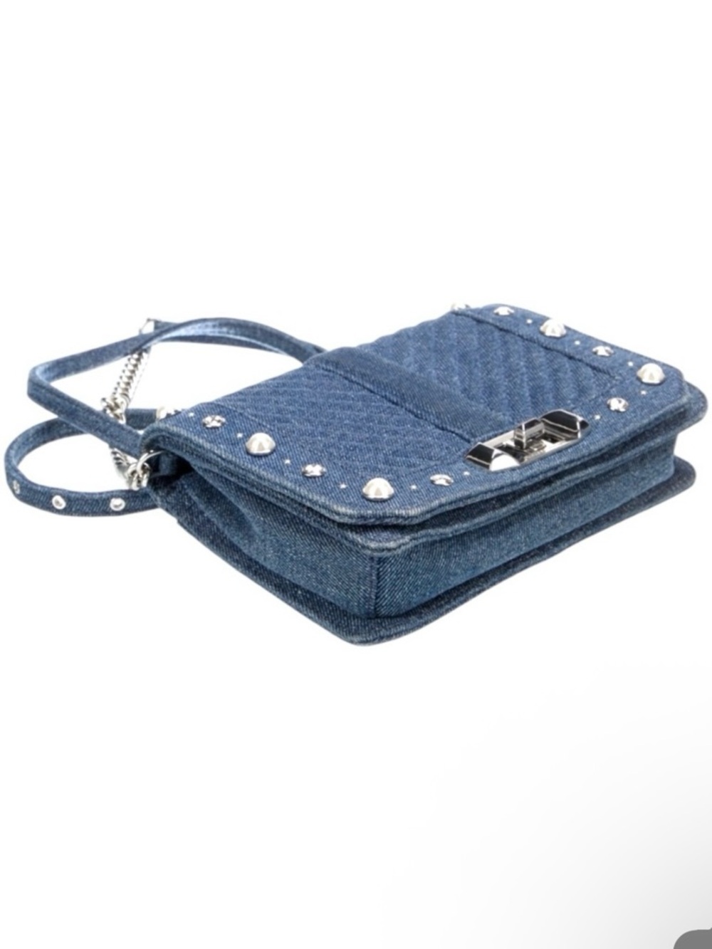 Rebecca Minkoff Edie Studded Pearl Denim Crossbody Bling Chain Bag RARE Like New - Picture 4 of 10